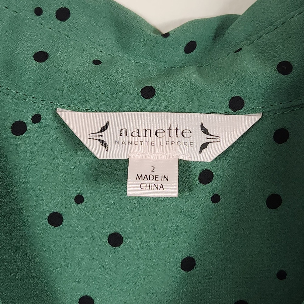 Nanette Lepore Green Polka Dot Pleated Button Front Midi Dress Womens Size 2 - Picture 4 of 9